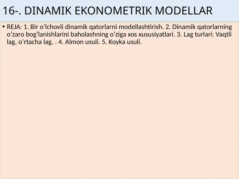 DINAMIK EKONOMETRIK MODELLAR
