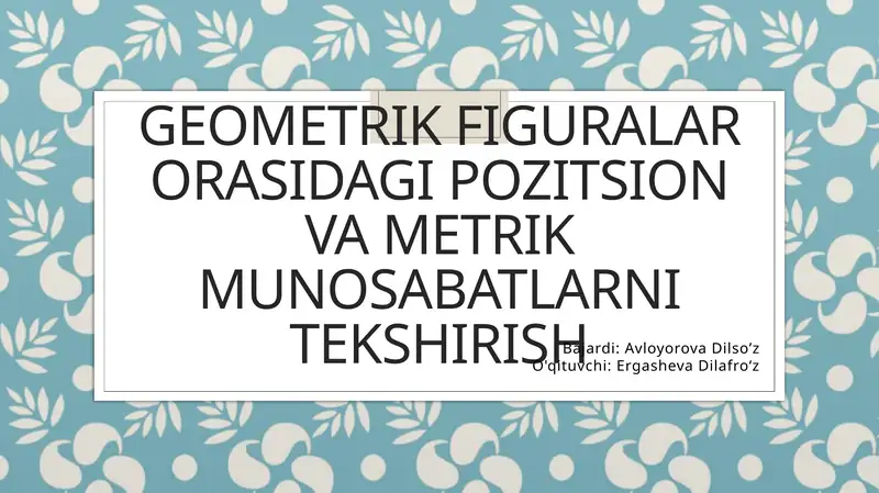 Geometrik figuralarning asosiy tasnifi