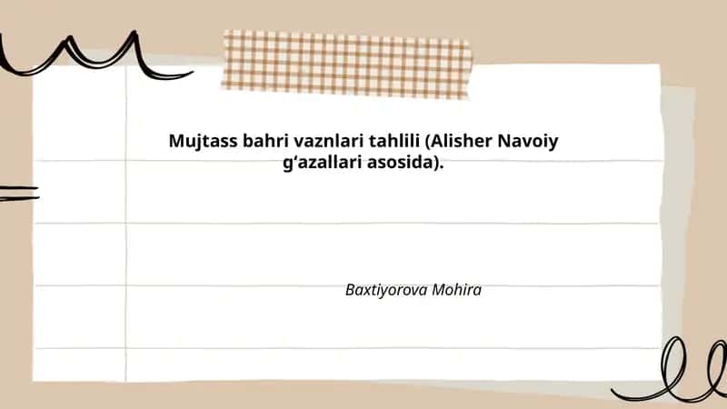 Mujtass bahri vaznlari tahlili (Alisher Navoiy gʻazallari asosida)