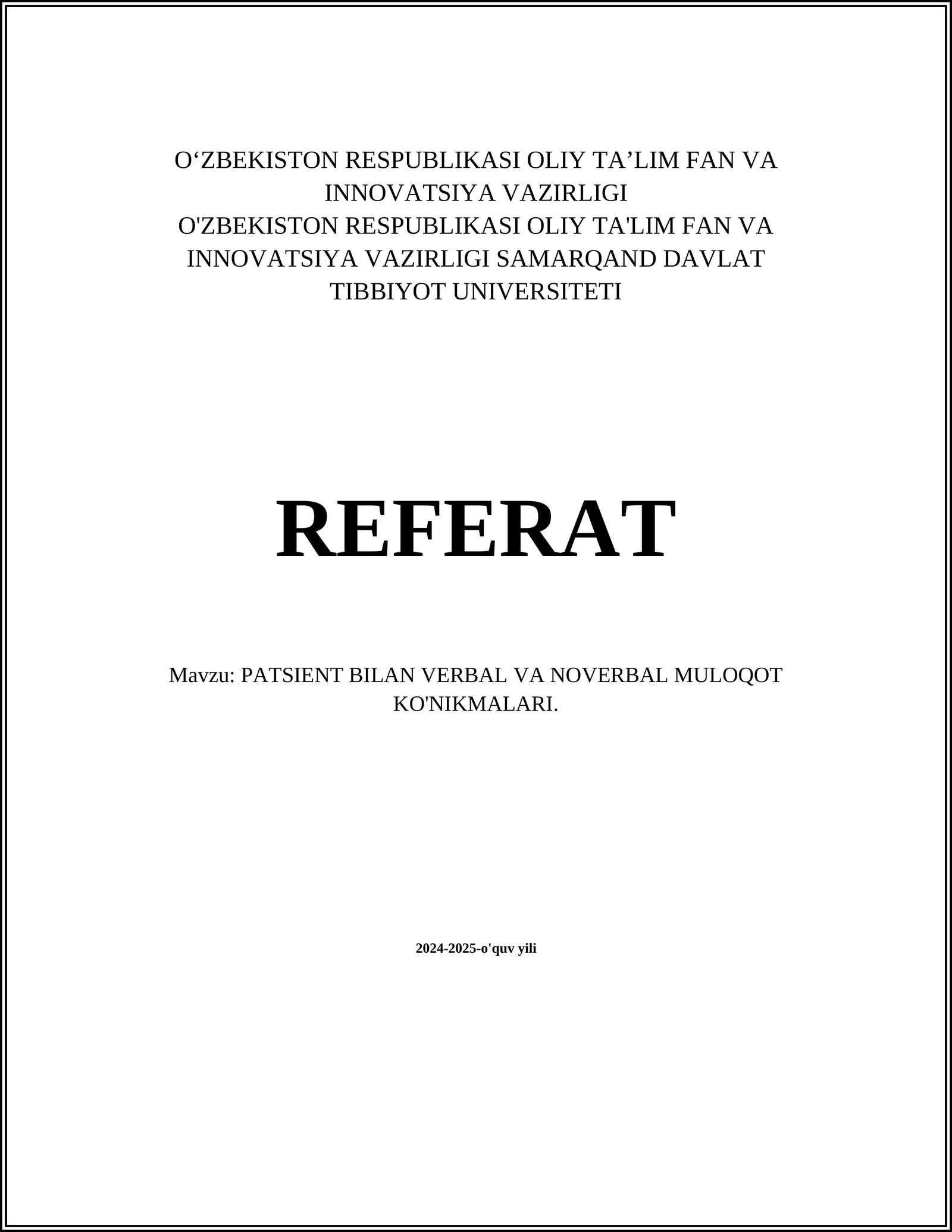 PATSIENT BILAN VERBAL VA NOVERBAL MULOQOT KO'NIKMALARI