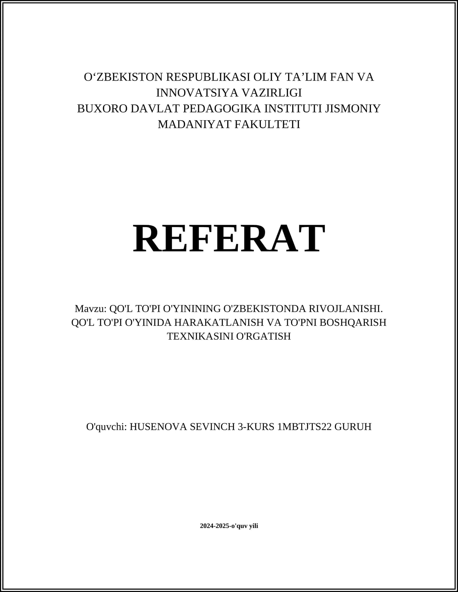 QO'L TO'PI O'YININING O'ZBEKISTONDA RIVOJLANISHI