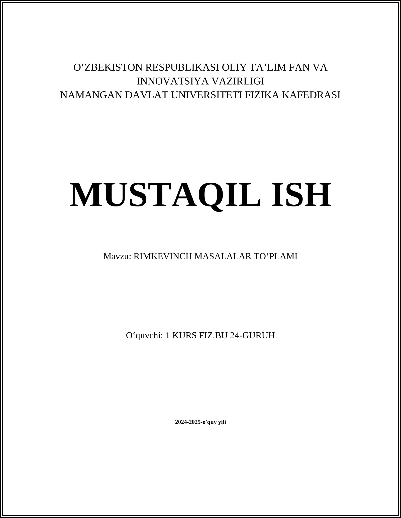 RIMKEVINCH MASALALAR TOʻPLAMI