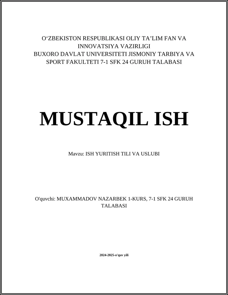 ISH YURITISH TILI VA USLUBI