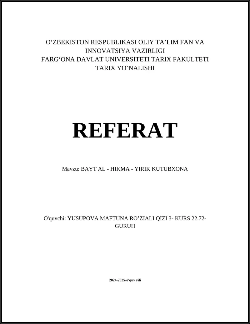 Bayt al-Hikma - YIRIK KUTUBXONA