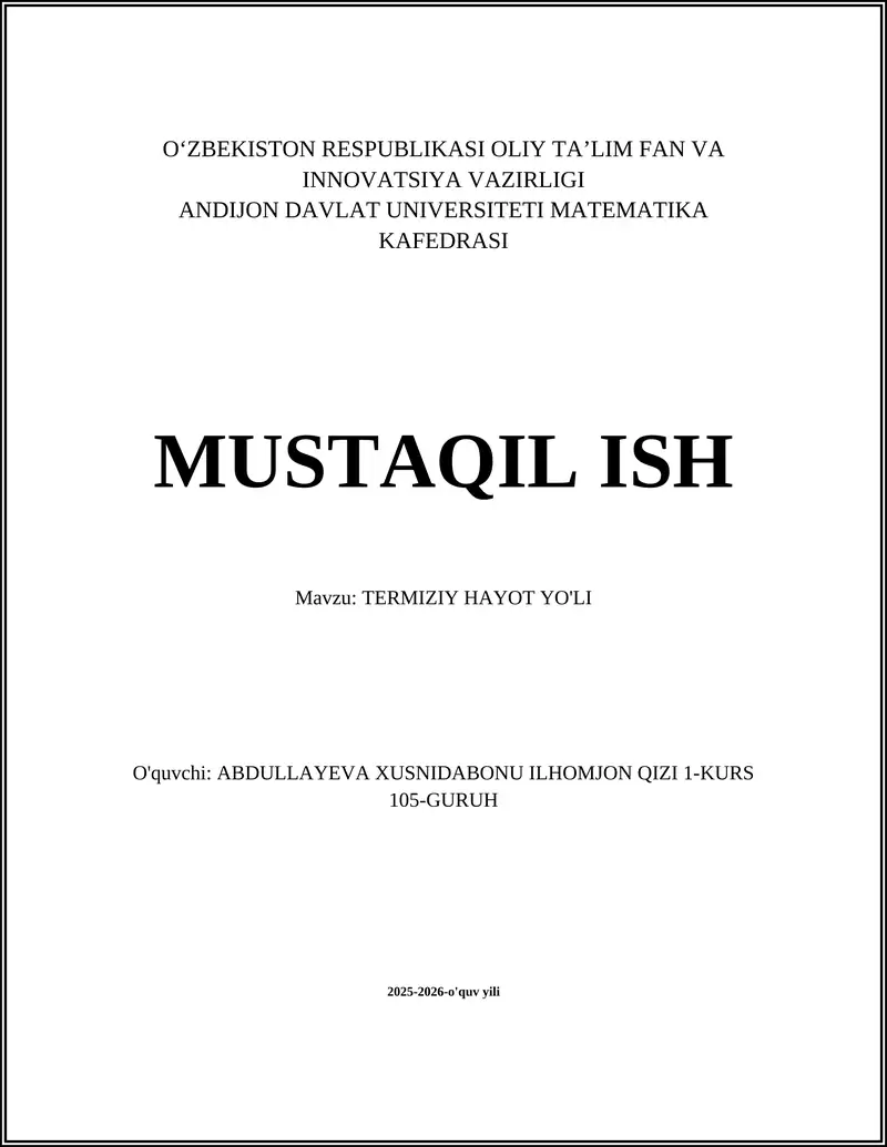 TERMIZIY HAYOT YO'LI