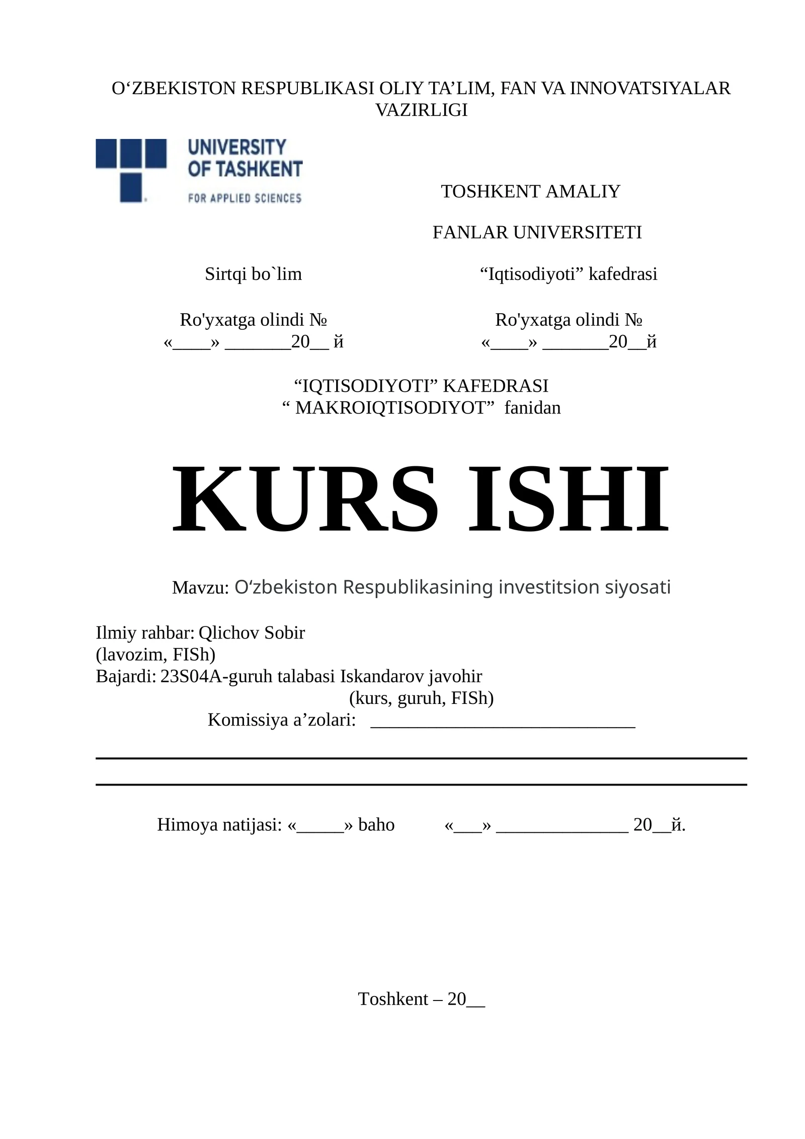 Kurs ishi “MAKROIQTISODIYOT” fanidan