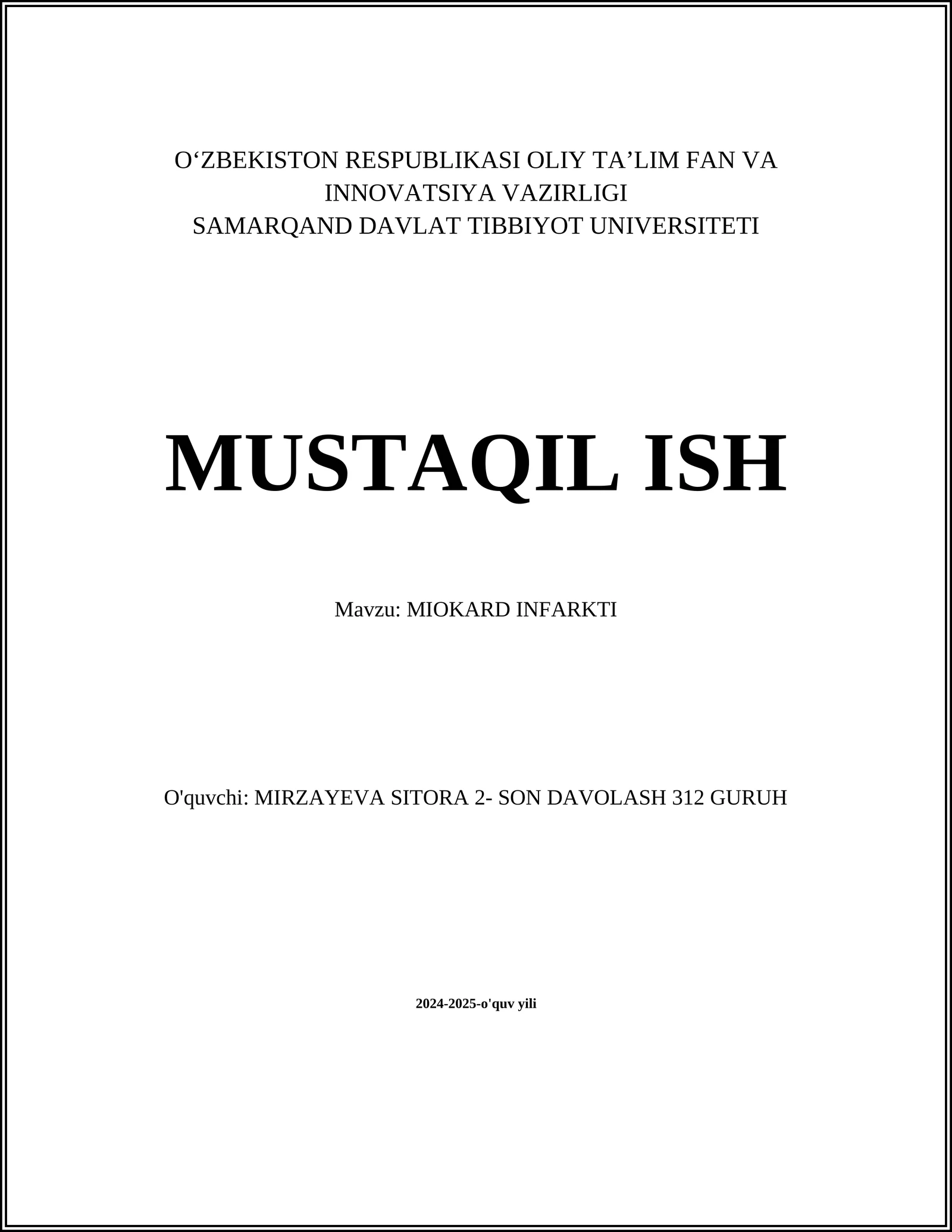 Mavzu: MIOKARD INFARKTI