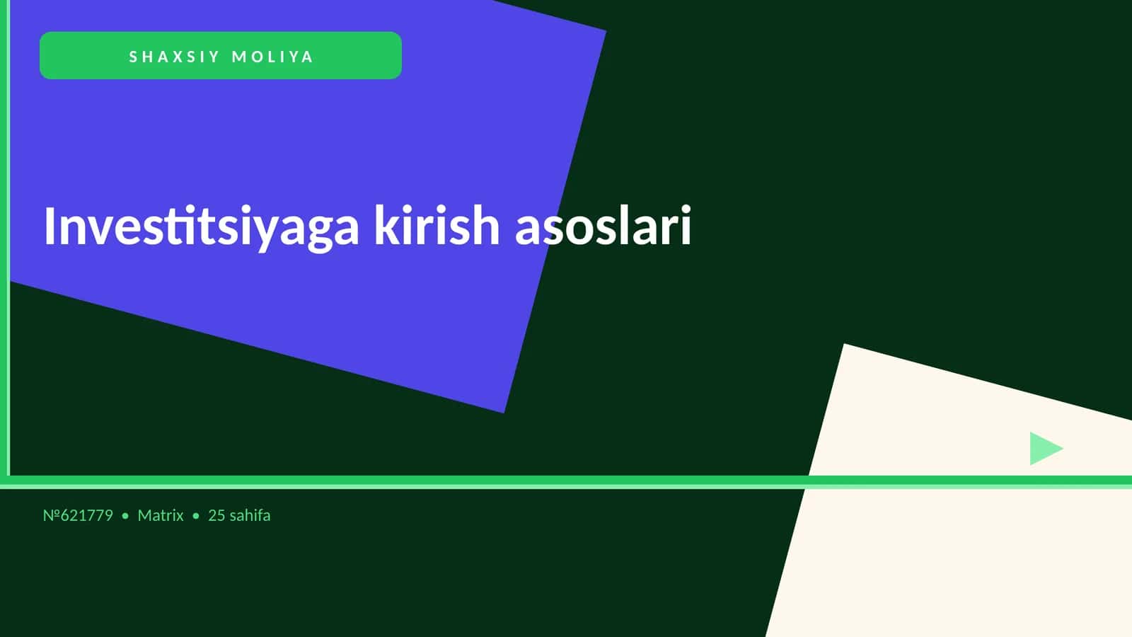 Investitsiyaga kirish asoslari