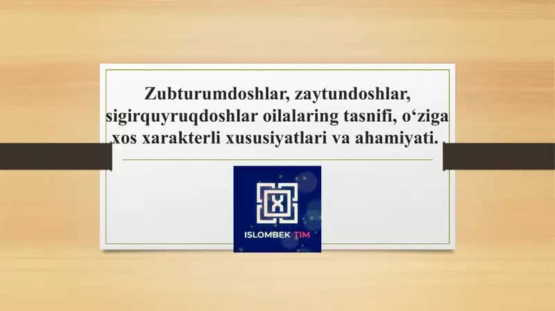 Zubturumdoshlar, zaytundoshlar, sigirquyruqdoshlar oilalaring tasnifi, o‘ziga xos xarakterli