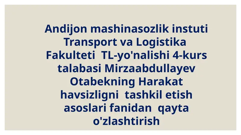 Yo`l transport xodisalari vaularning ko`rsatkichlari