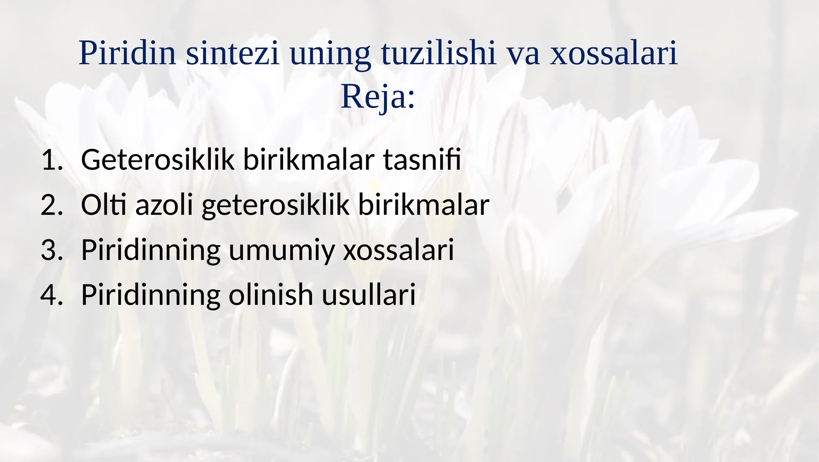 Piridin sintezi uning tuzilishi va xossalari