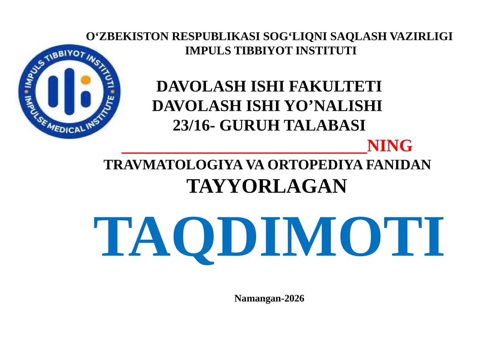 Tayanch harakat aparatining jarohatlanishi va kasallarni tekshirishlarni oʻziga xosligi suyak va bogʻimlarni jarohatlarni diagnostikasi. Sinish va chiqishlarni tasnifi
