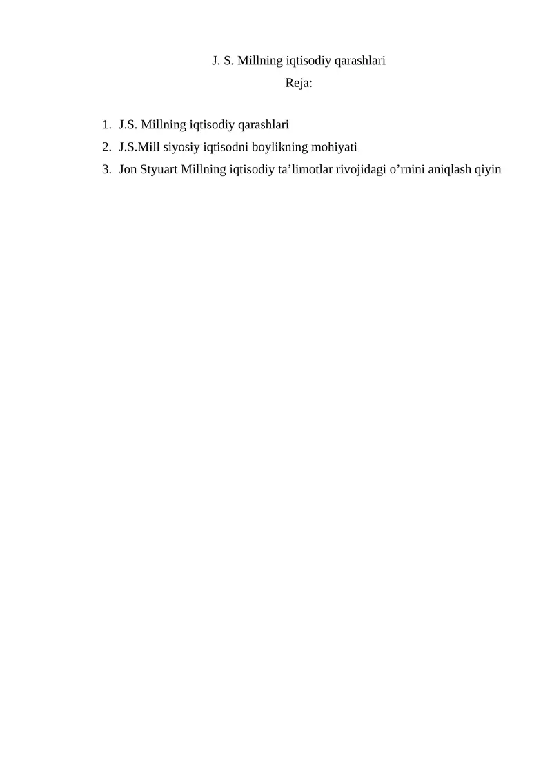 J. S. Millning iqtisodiy qarashlari