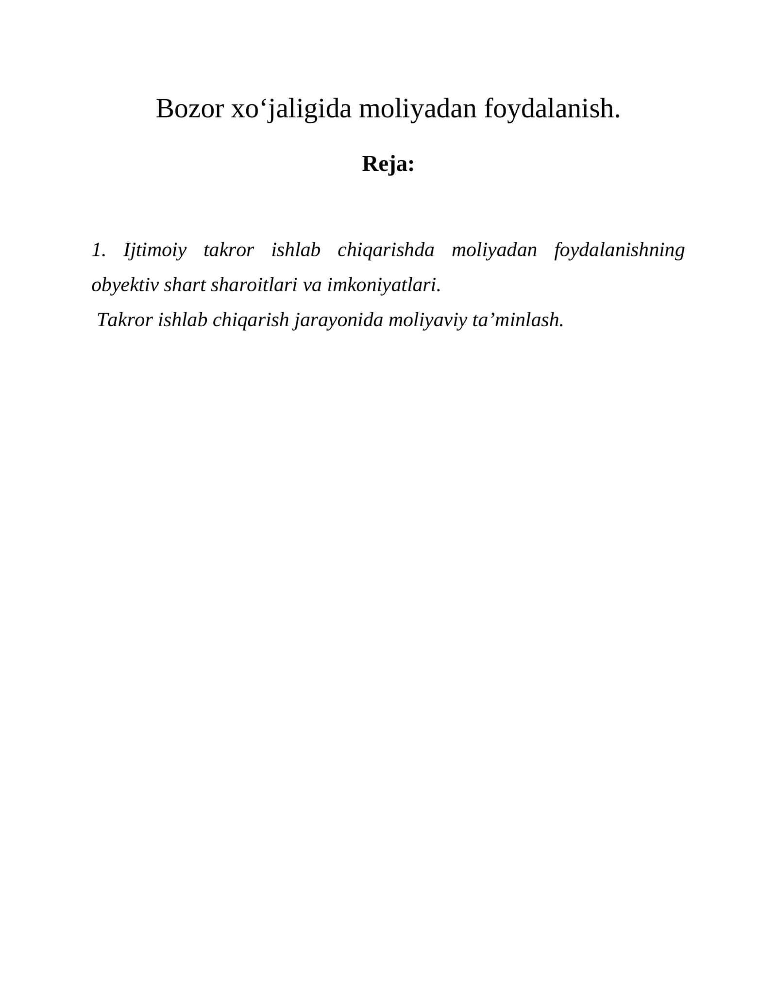 Ijtimoiy takror ishlab chiqarishda moliyadan foydalanish