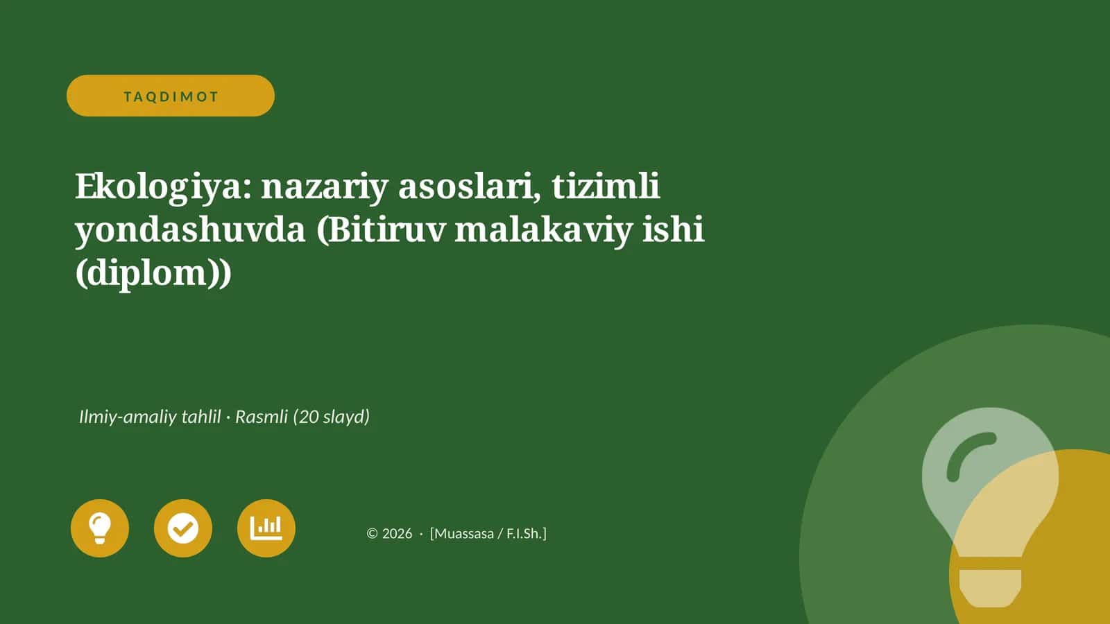 Ekologiya: nazariy asoslari, tizimli yondashuvda (Bitiruv malakaviy ishi (diplom))