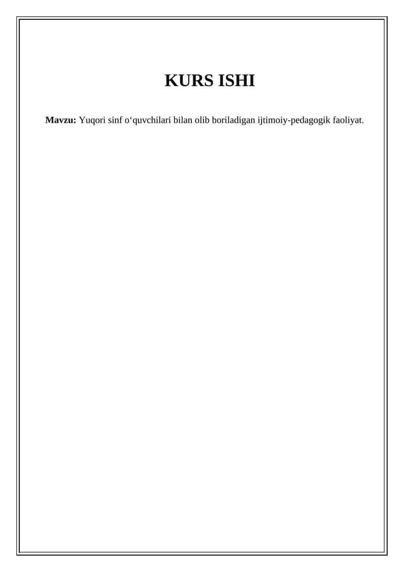 Yuqori sinf o'quvchilari bilan olib boriladigan ijtimoiy-pedagogik faoliyat