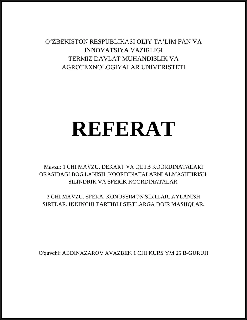 Dekart va Qutb Koordinatalari Orasidagi Bog'lanish