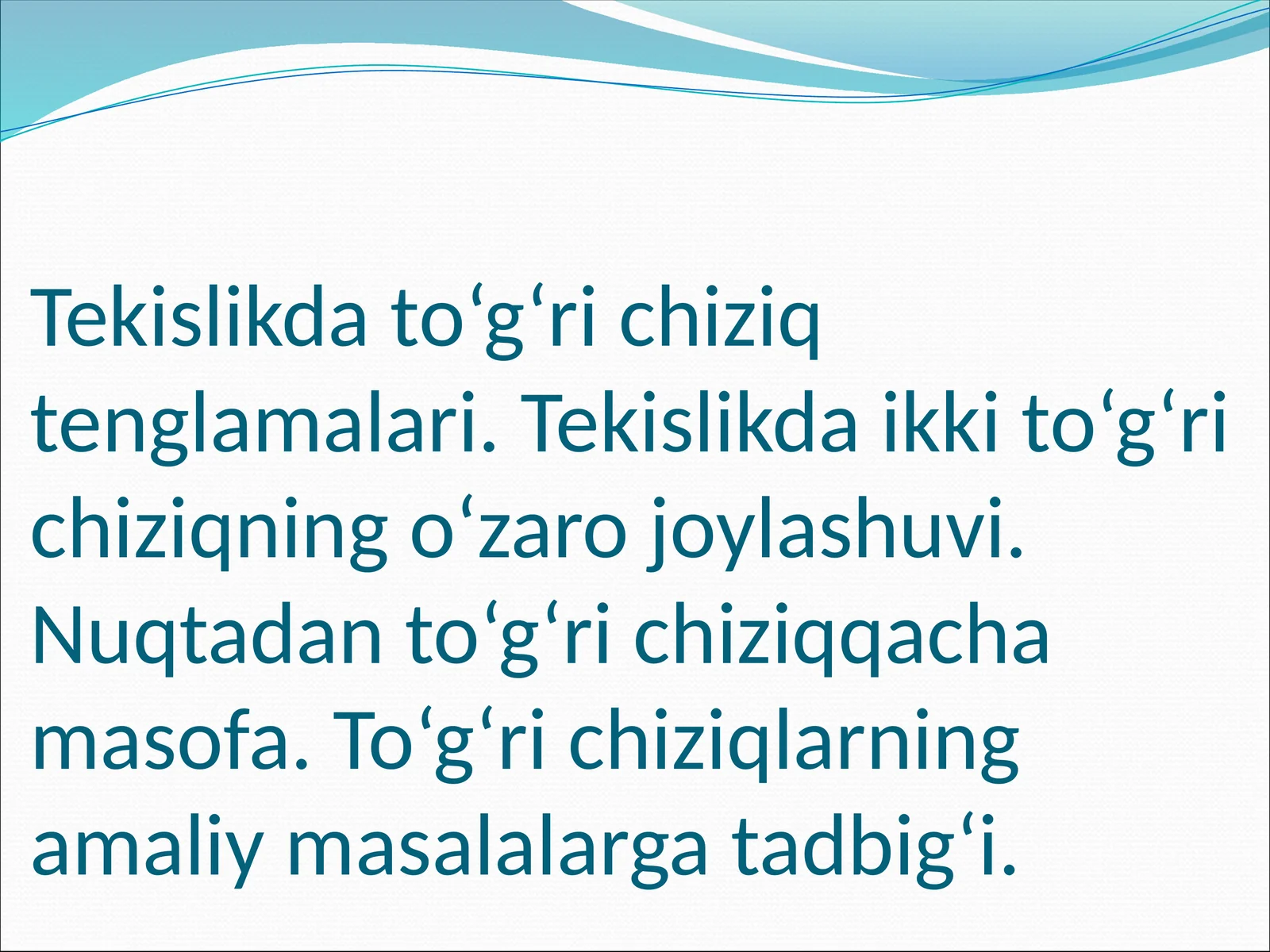 TEKISLIKDAGI TO’G’RI CHIZIQ