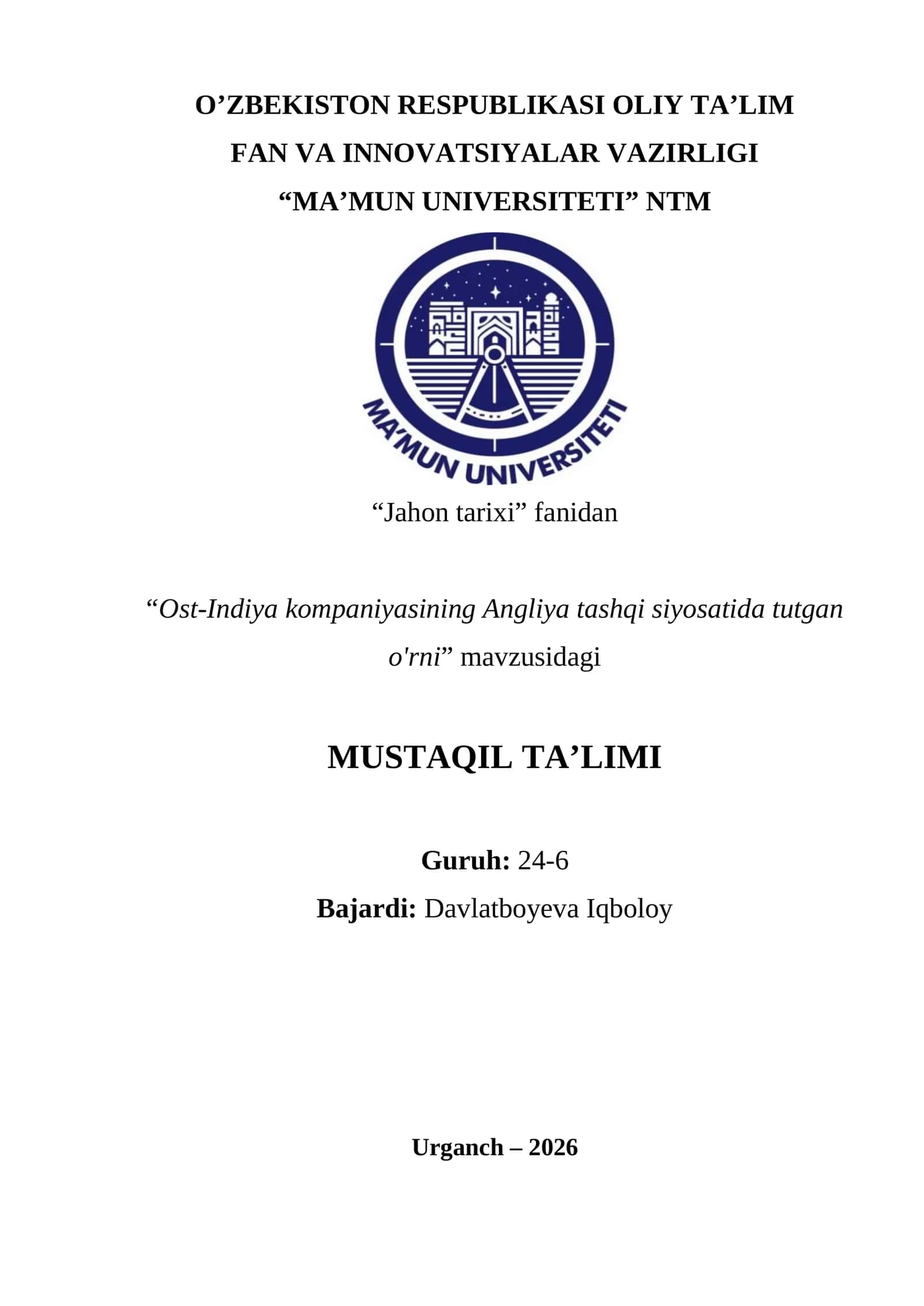 Ost-Indiya kompaniyasining Angliya tashqi siyosatida tutgan o'rni