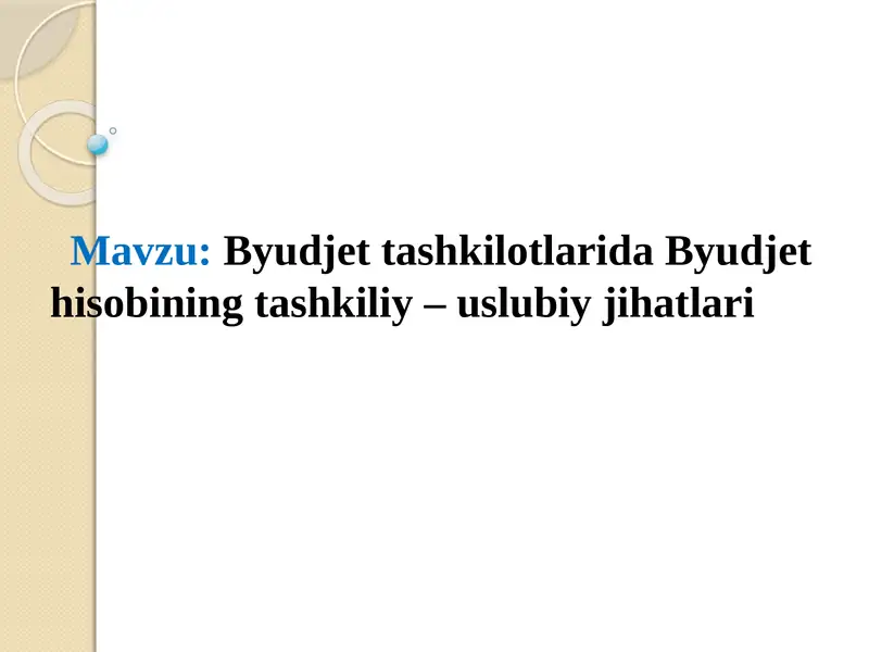 Byudjet tashkilotlarida Byudjet hisobining tashkiliy-uslubiy jihatlari