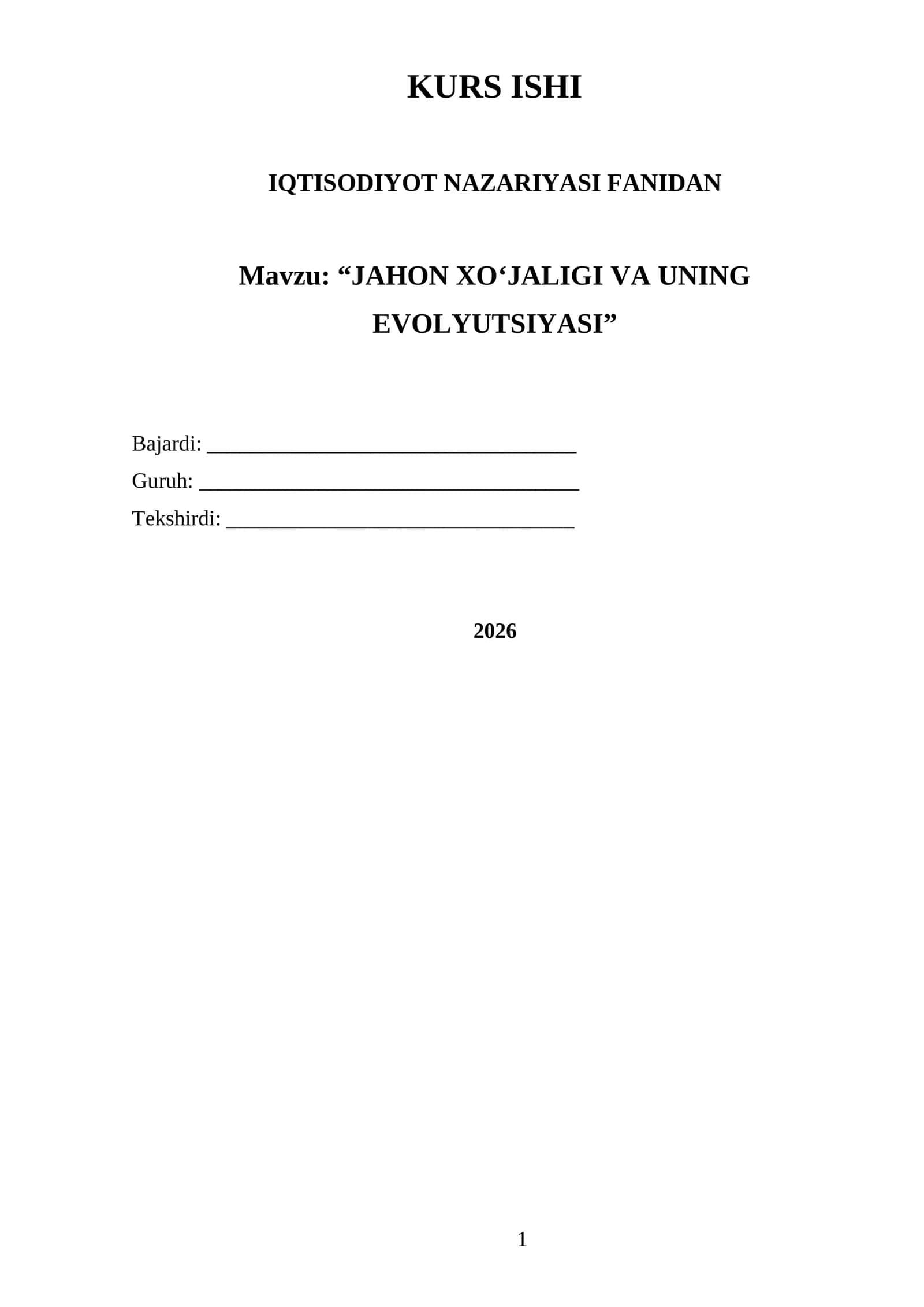 "KURS ISHI IQTISODIYOT NAZARIYASI FANIDAN"