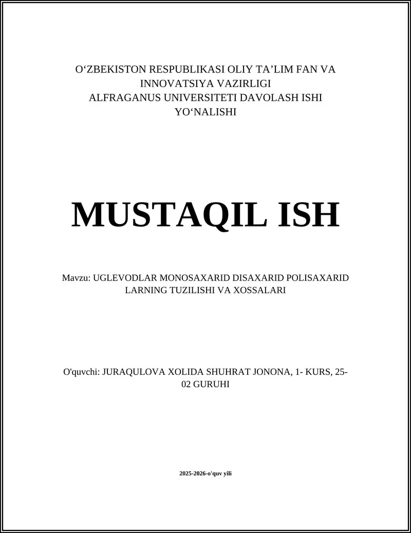 UGLEVODLAR MONOSAXARID DISAXARID POLISAXARID LARNING TUZILISHI VA XOSSALARI
