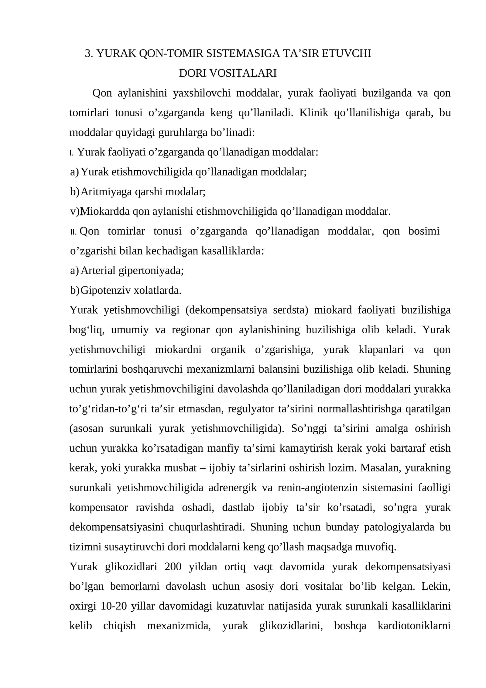 YURAK QON-TOMIR SISTEMASIGA TA’SIR ETUVCHI DORI VOSITALARI