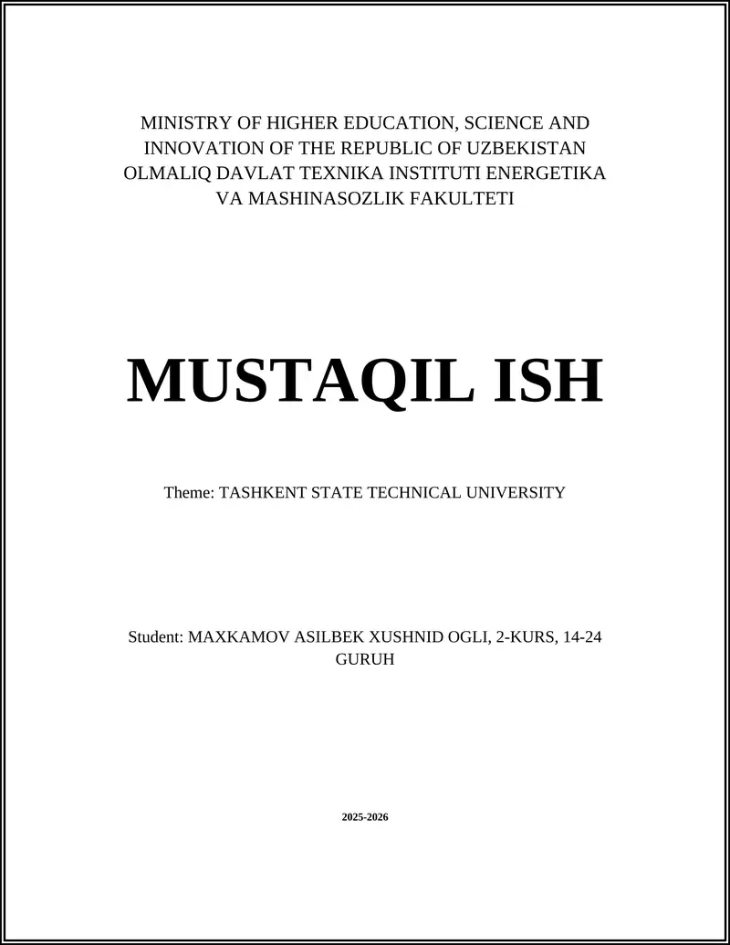 Tashkent State Technical University History