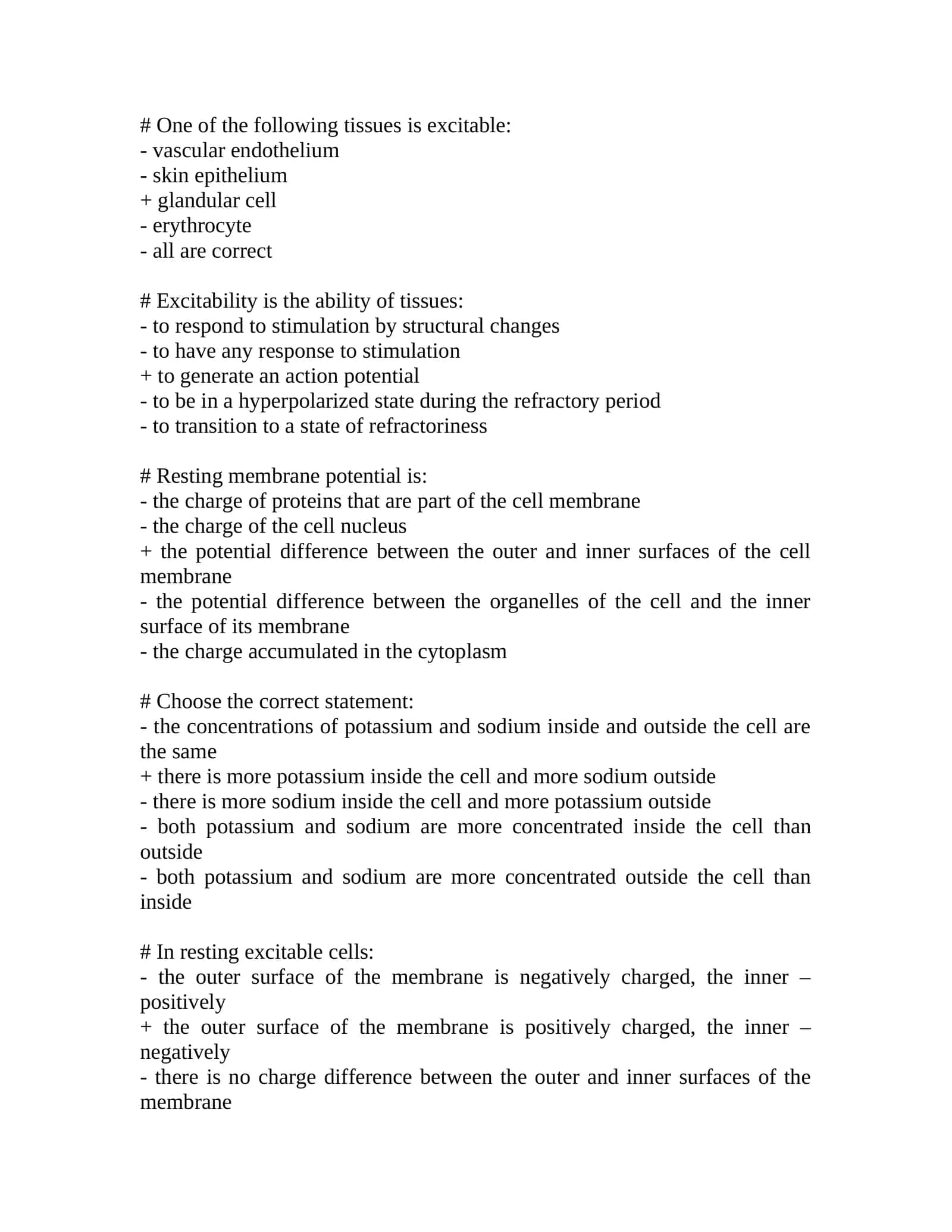 Excitability of tissues