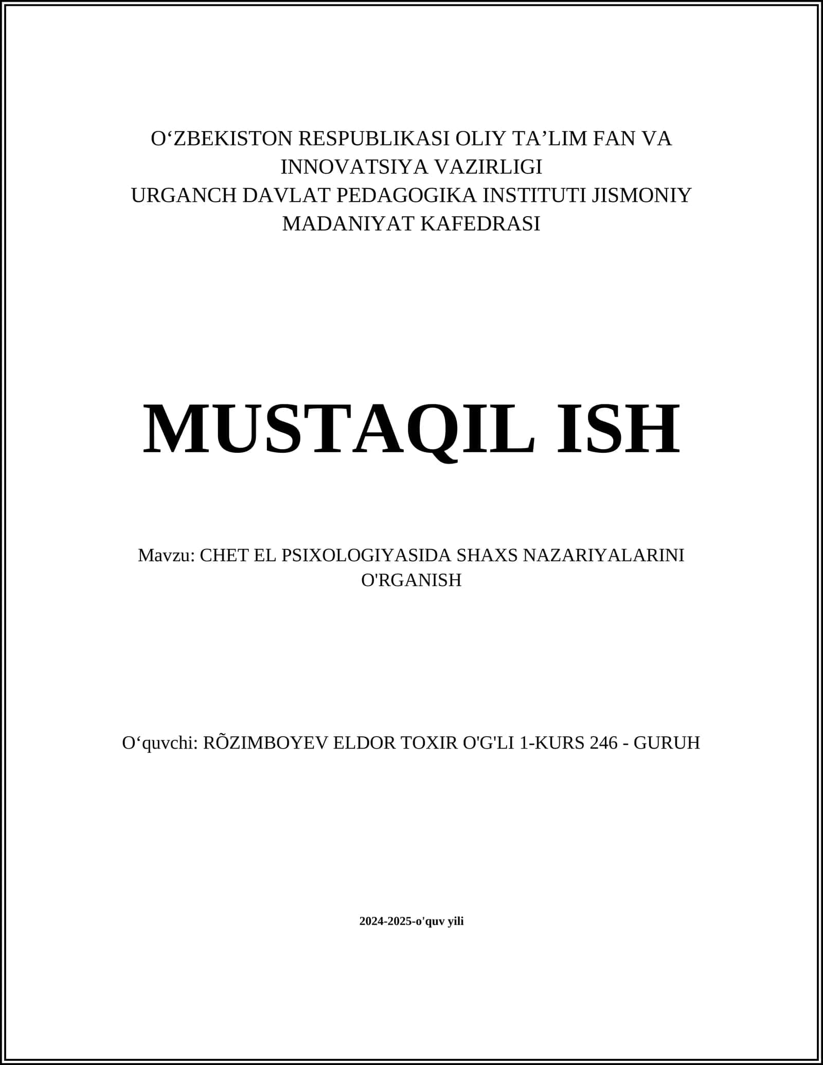 CHET EL PSIXOLOGIYASIDA SHAXS NAZARIYALARINI O'RGANISH