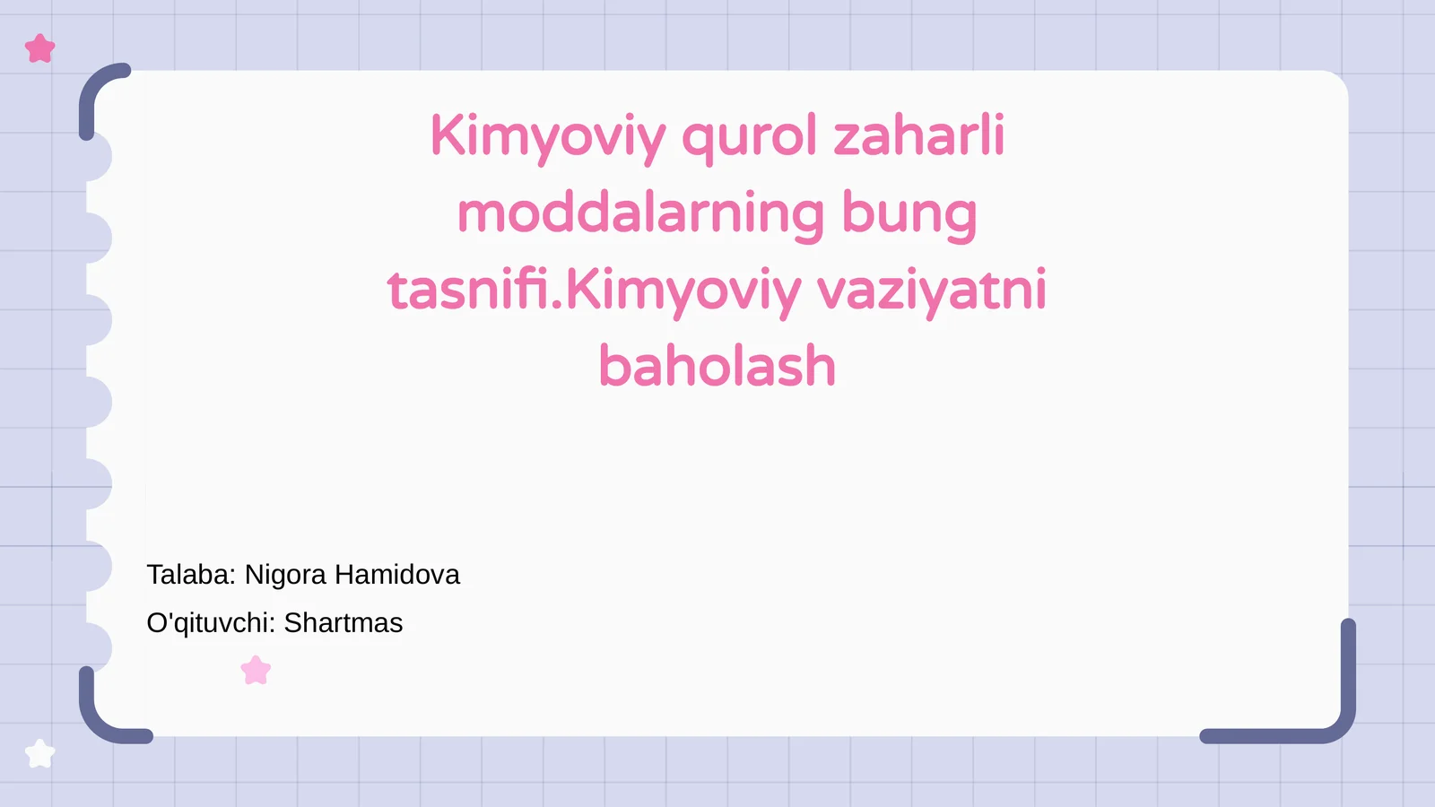 Kimyoviy qurol va zaharli moddalarning tasnifi va baholash