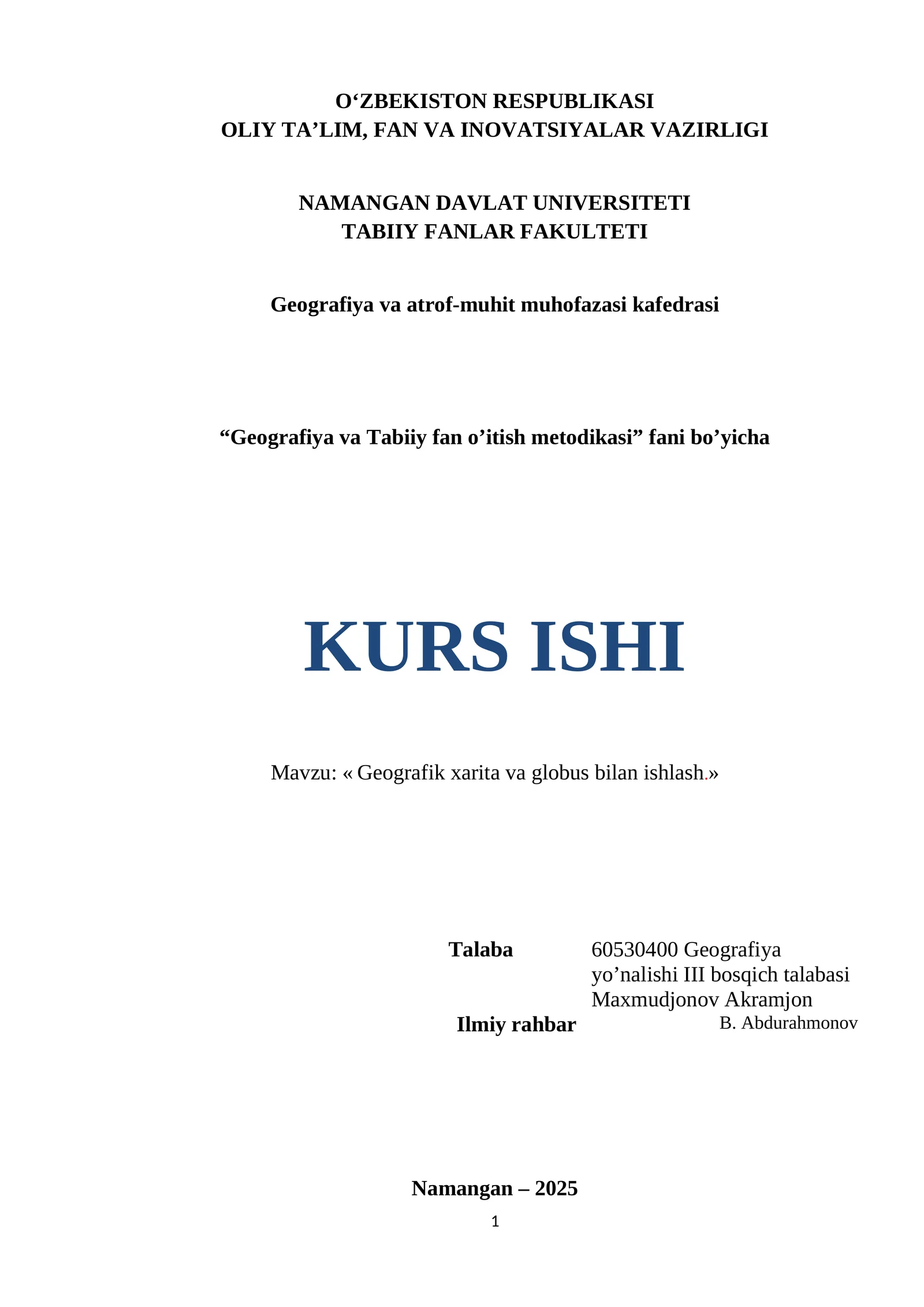 Geografik xarita va globus bilan ishlash