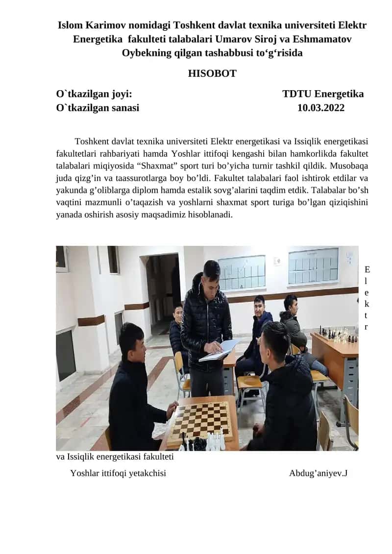 "Shaxmat" sport turi turniri