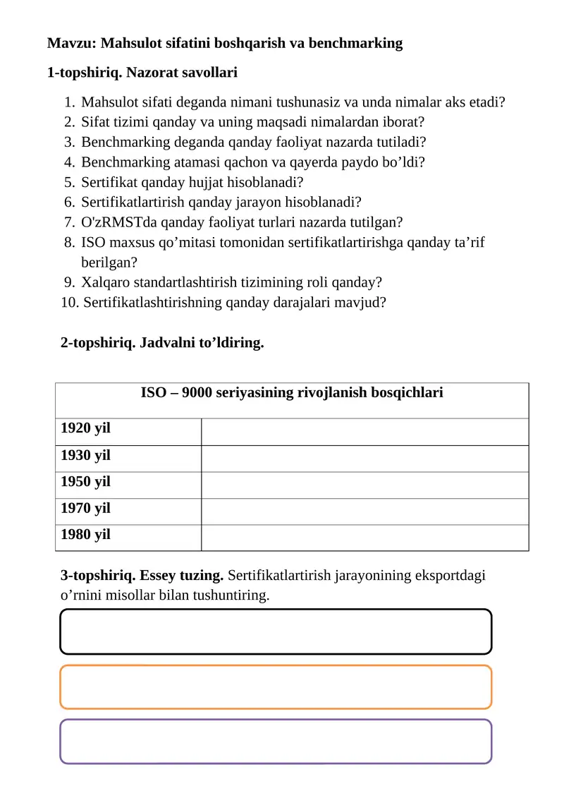 ISО – 9000 sеriyasining rivojlanish bosqichlari