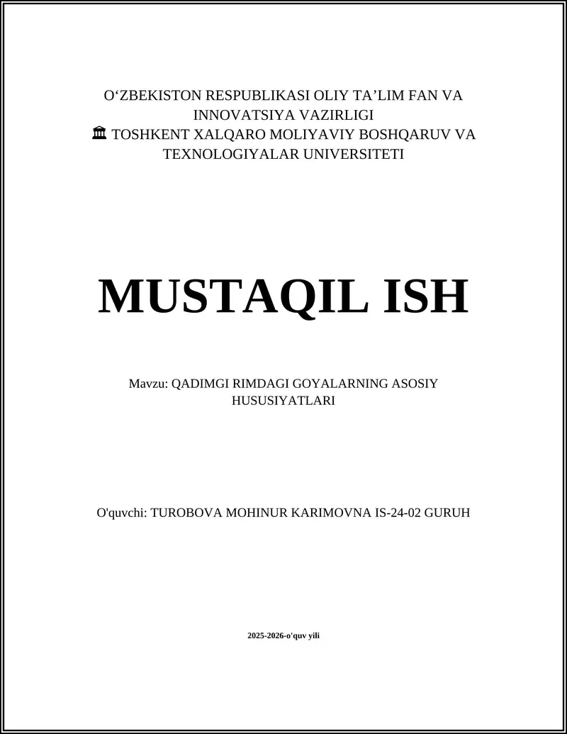 QADIMGI RIMDAGI GOYALARNING ASOSIY HUSUSIYATLARI