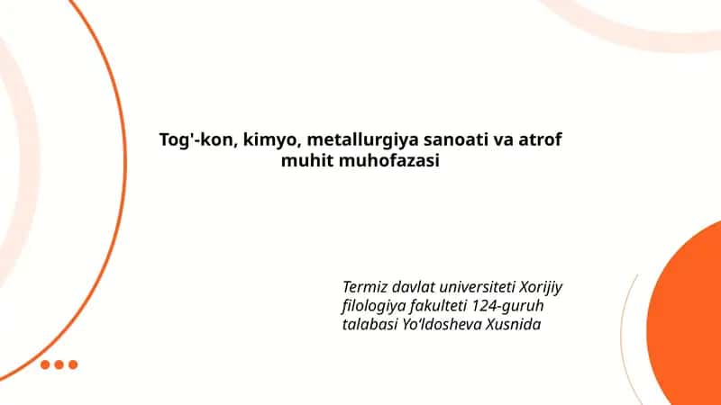 Tog'-kon, kimyo, metallurgiya sanoati va atrof muhit muhofazasi