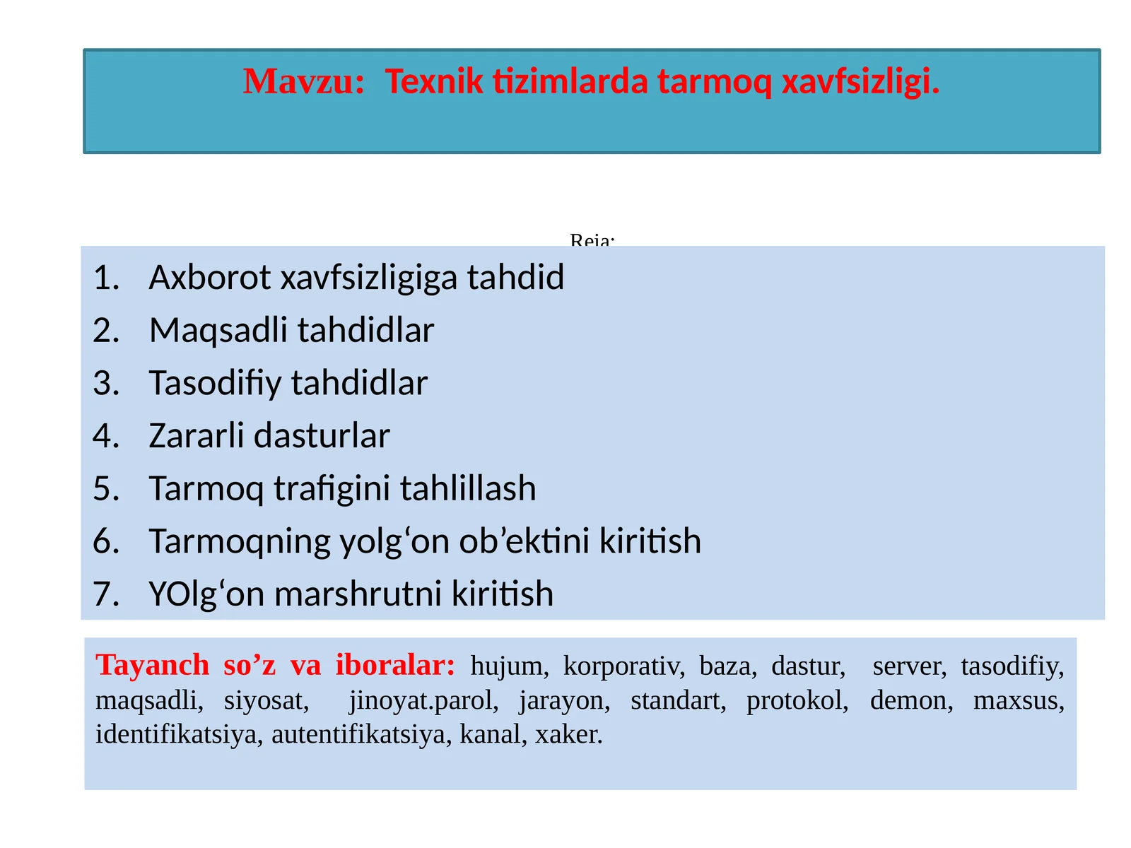 Texnik tizimlarda tarmoq xavfsizligi
