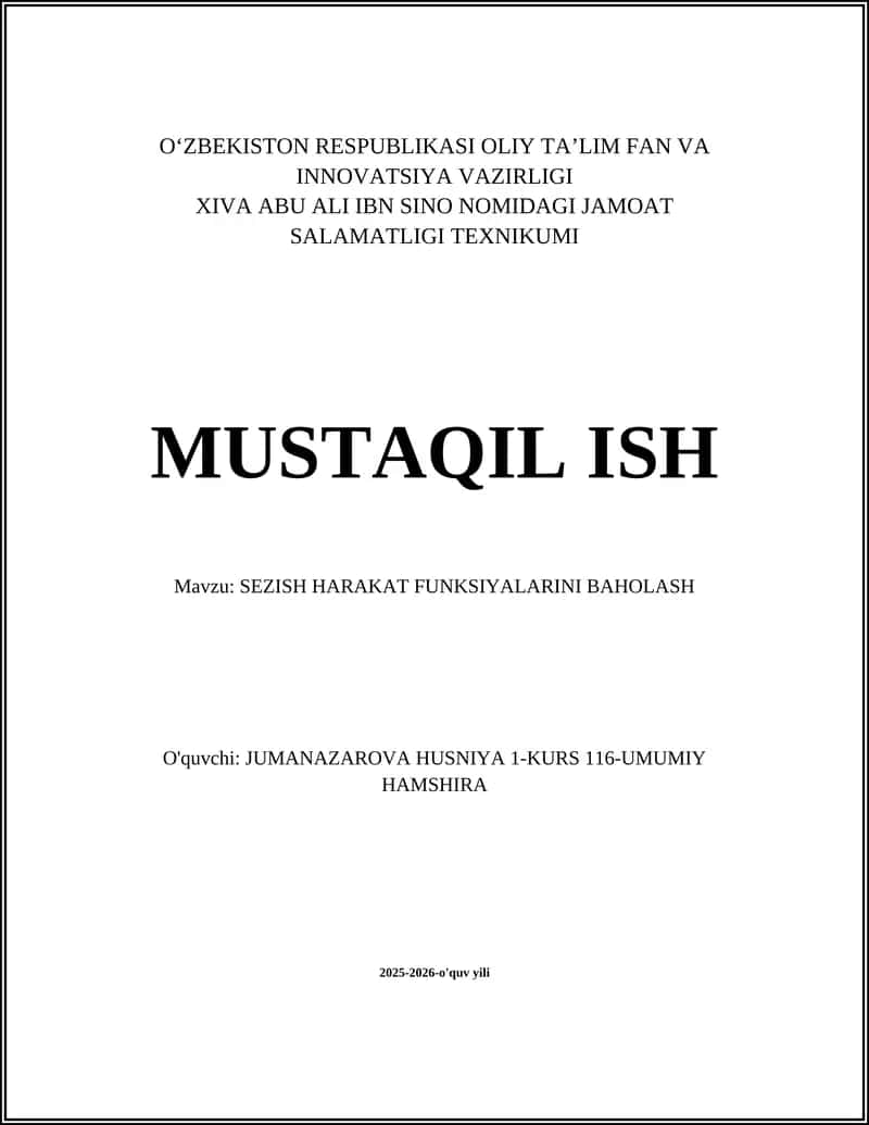 SEZISH HARAKAT FUNKSIYALARINI BAHOLASH