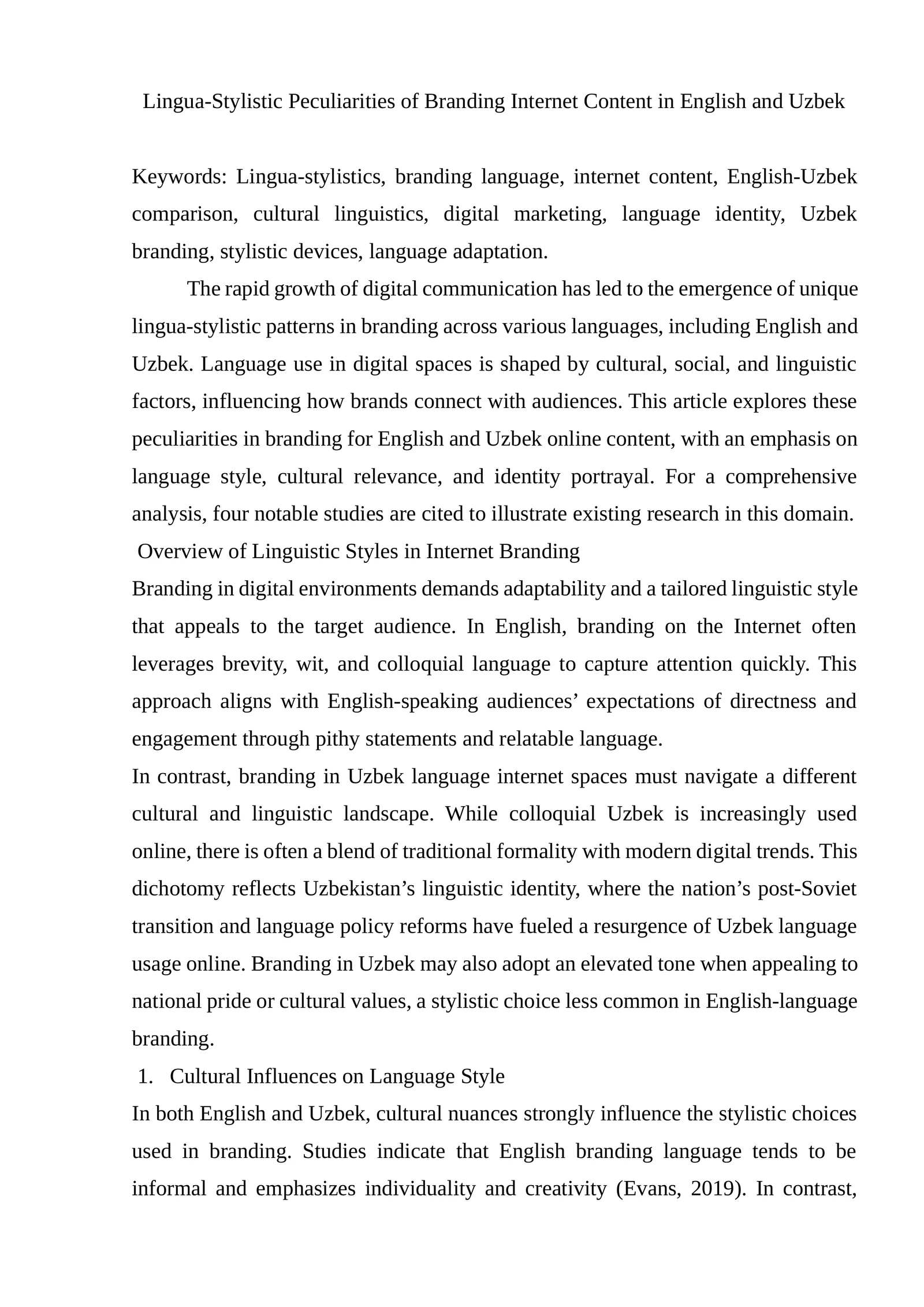 Lingua-Stylistic Peculiarities of Branding Internet Content in English and Uzbek