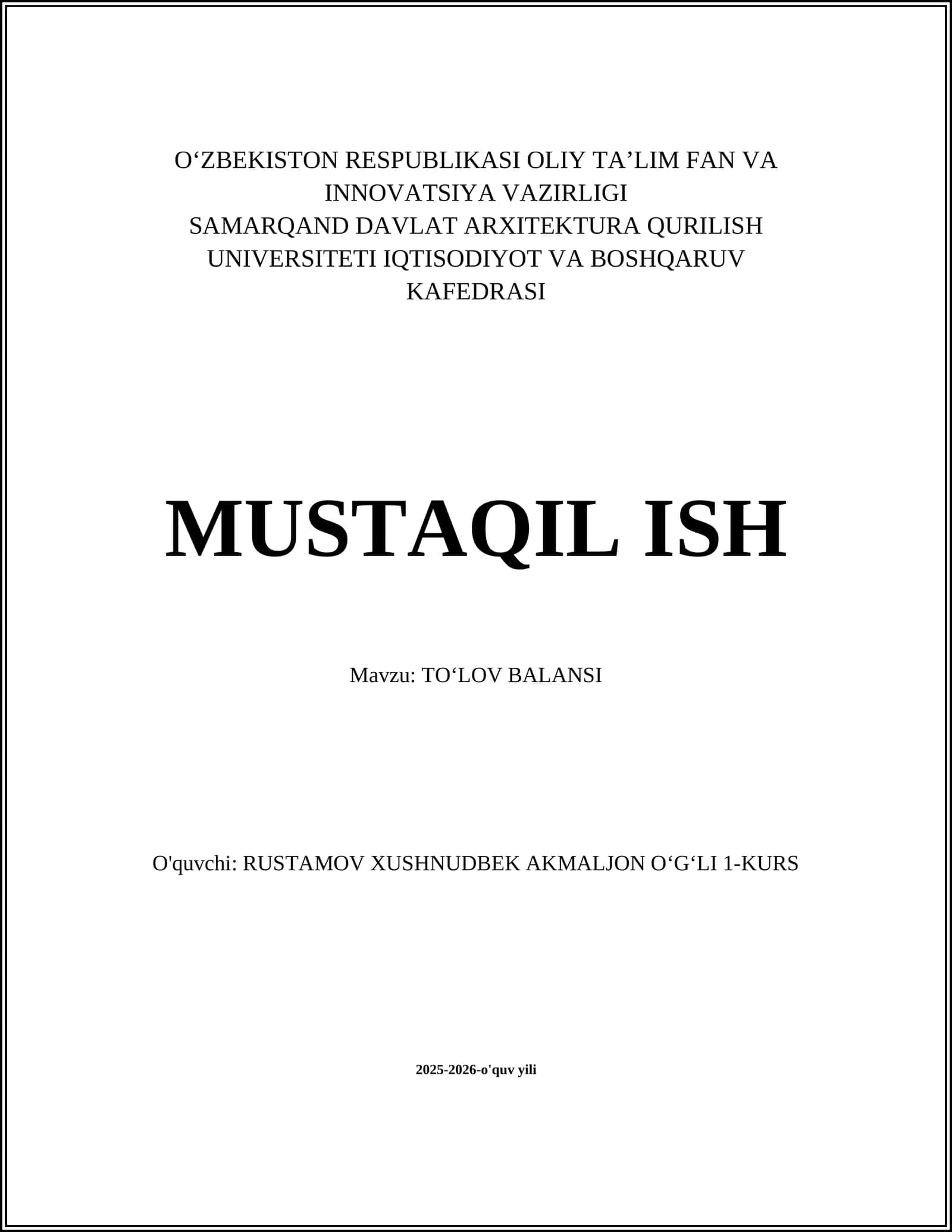 TOʻLOV BALANSI