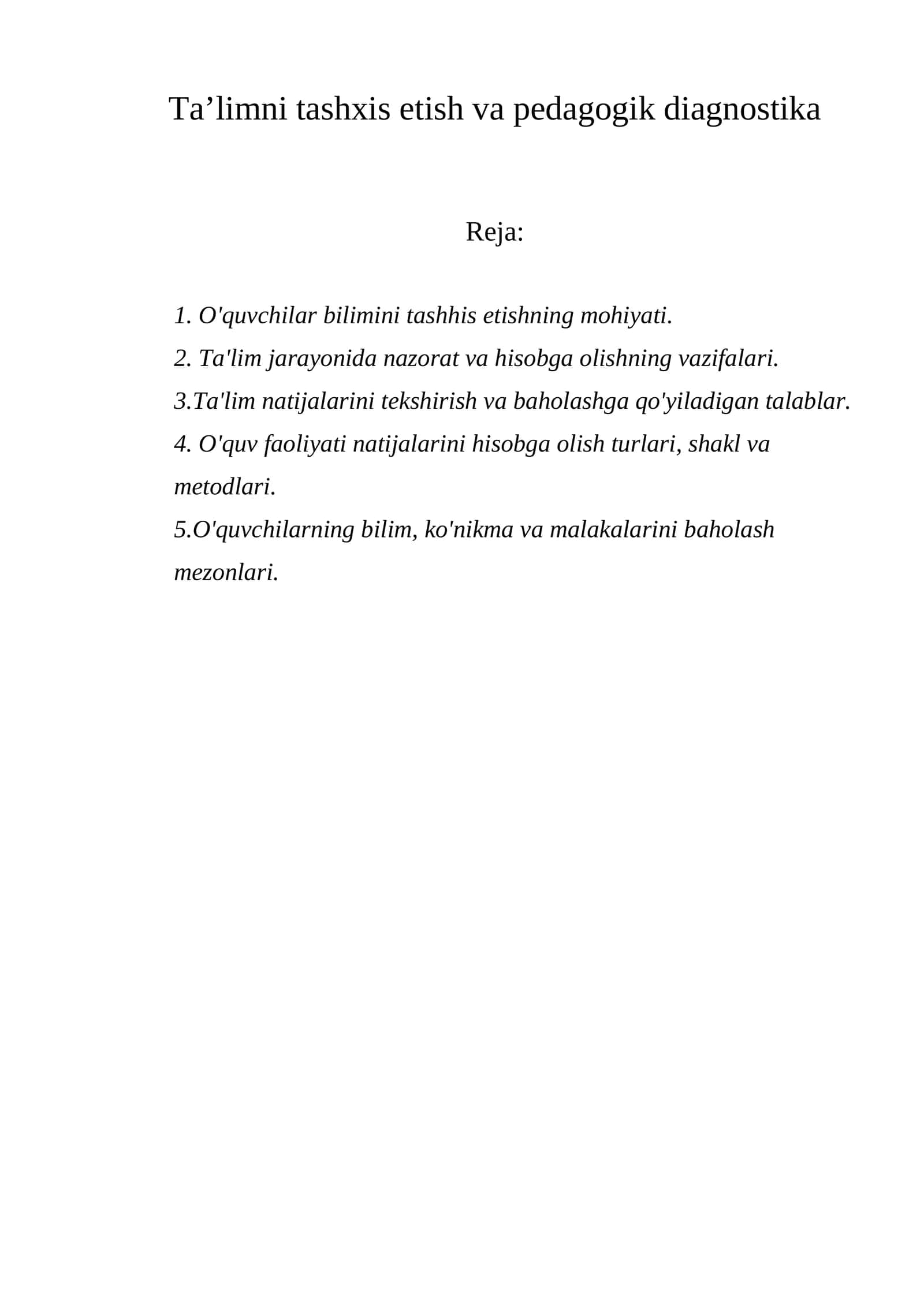 Ta’limni tashxis etish va pedagogik diagnostika