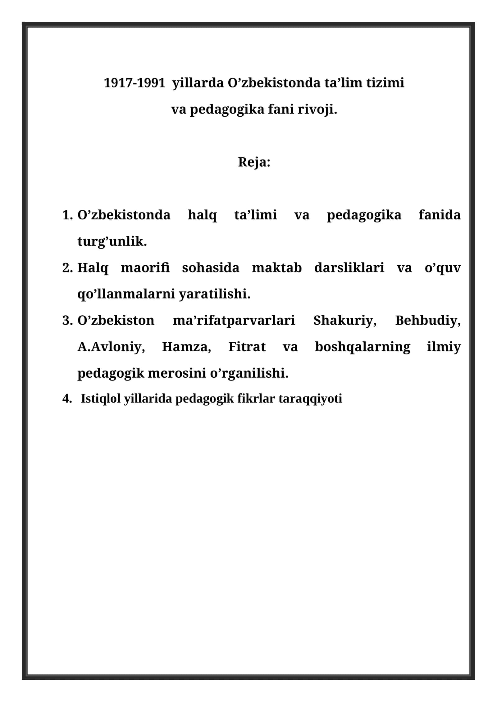O'zbekistonda Ta'lim Tizimi va Pedagogika Fanining Rivoji