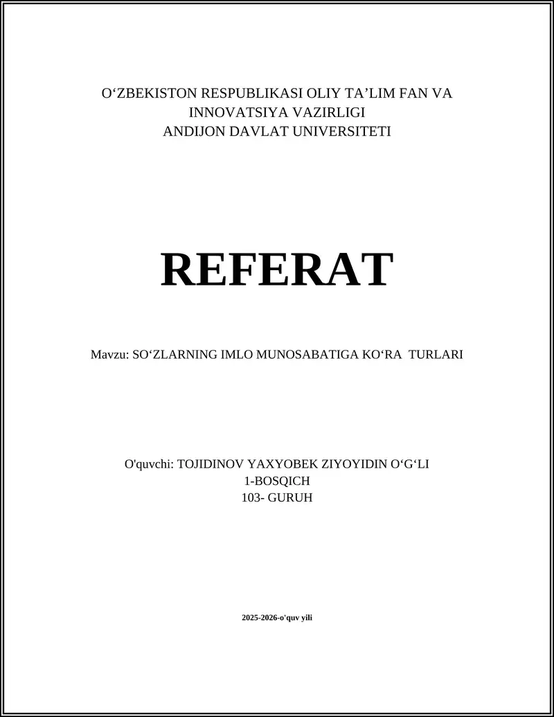 SOʻZLARNING IMLO MUNOSABATIGA KOʻRA TURLARI