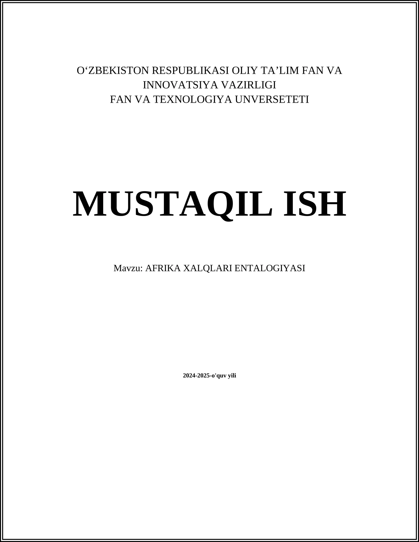 AFRIKA XALQLARI ENTALOGIYASI