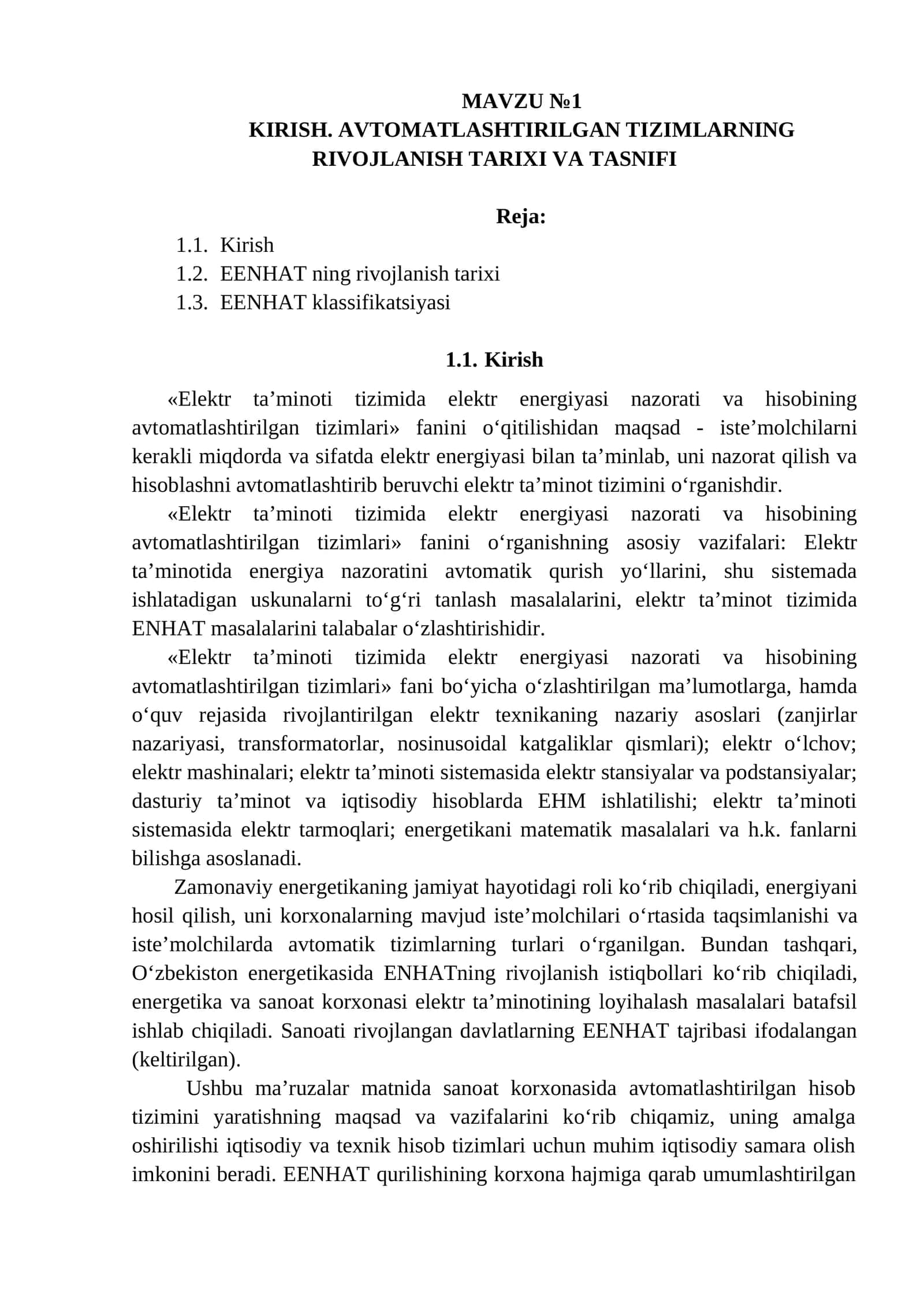 elektr ta’minoti tizimida elektr energiyasi nazorati va hisobining avtomatlashtirilgan tizimlari