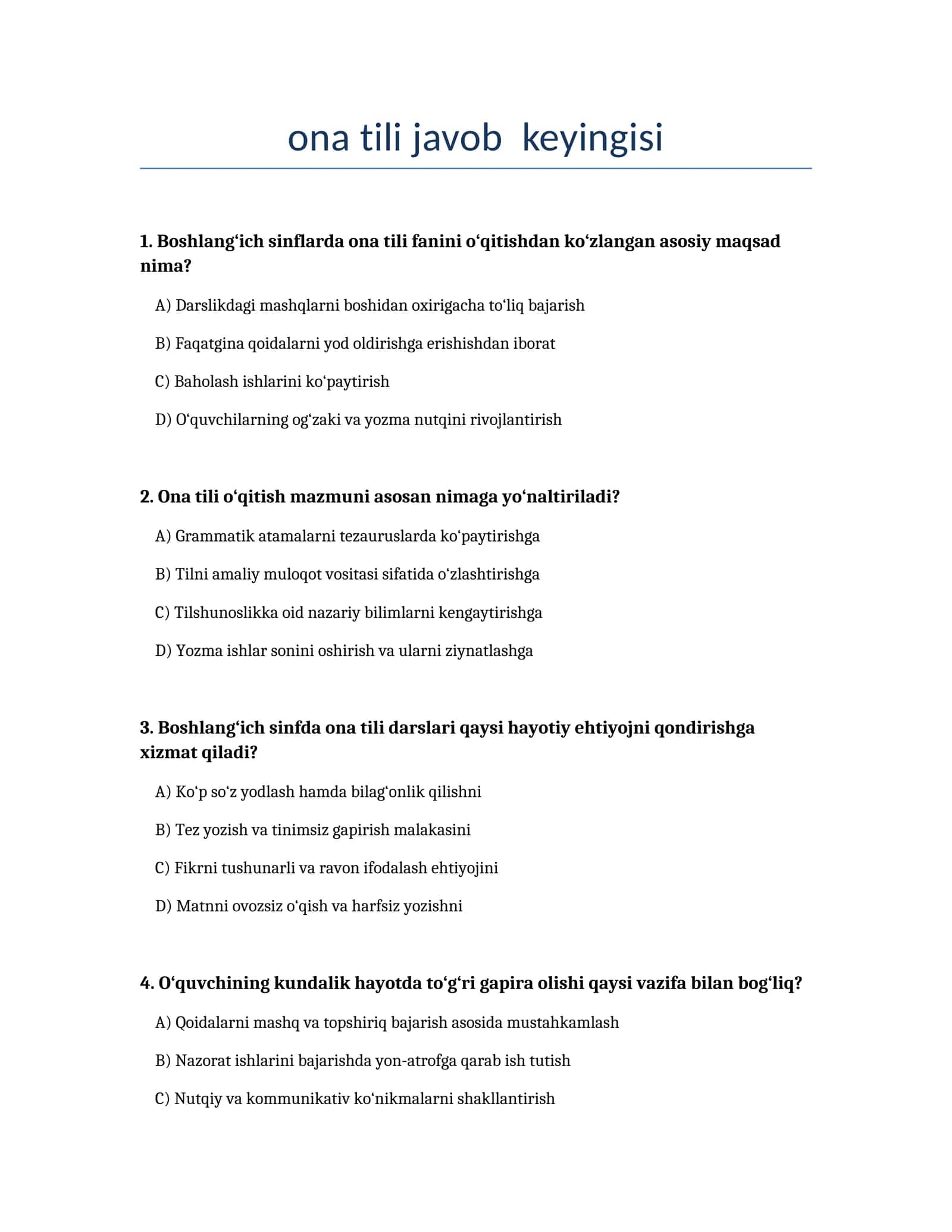 ona tili javob keyingisi