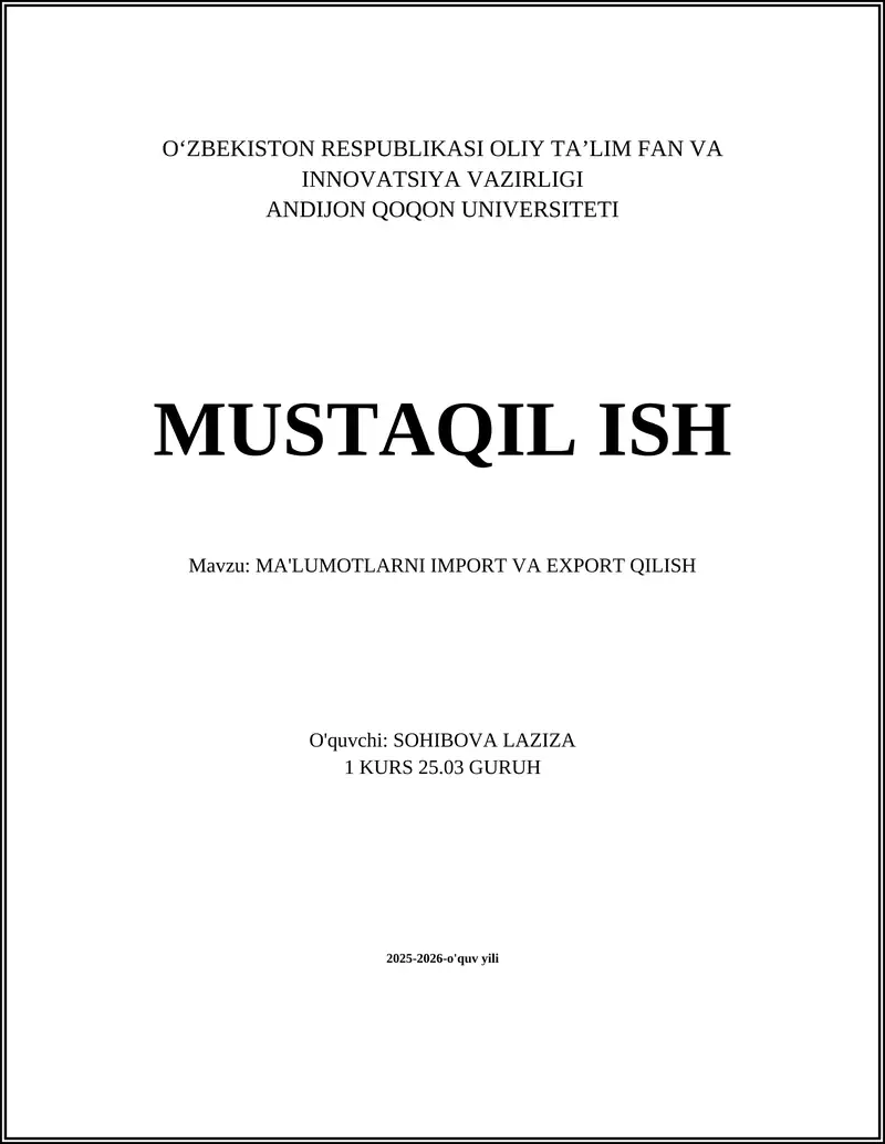 Ma'lumotlarni Import va Export Qilish