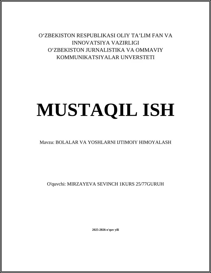 Bolalar va yoshlarni ijtimoiy himoyalash