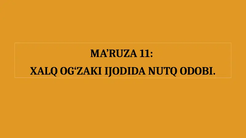 Xalq og‘zaki ijodi