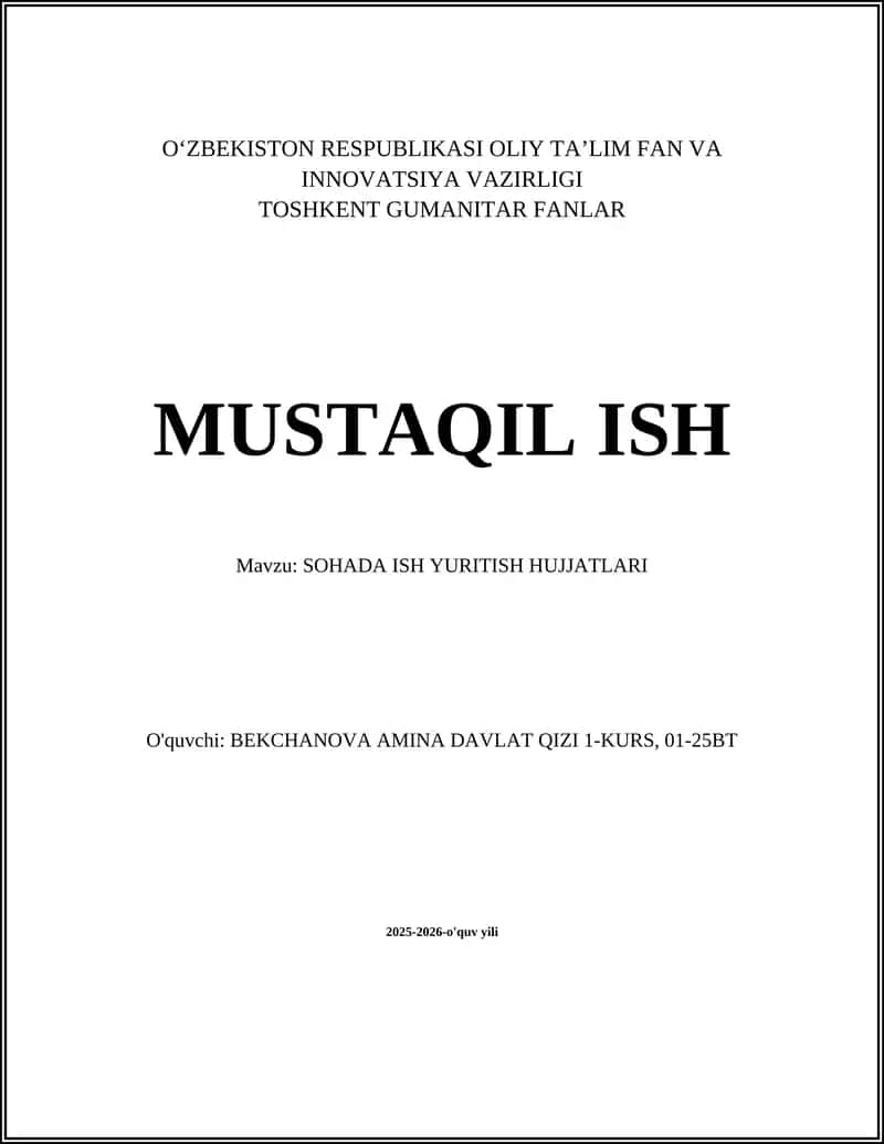 SOHADA ISH YURITISH HUJJATLARI